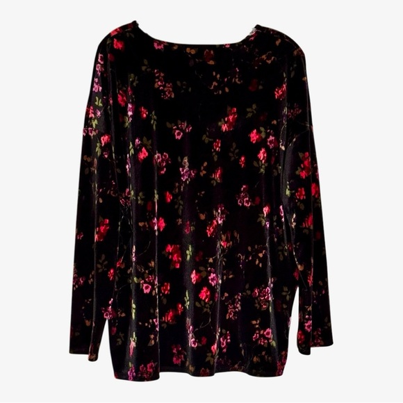 J.Jill Black Multi Color Floral Knit Top Crew Neck Velvety Long Sleeve Stretch - Picture 6 of 11